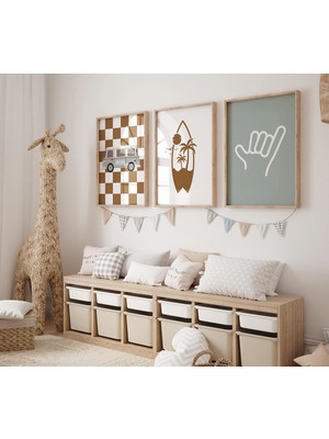 Ninastore Kişiselleştirilmiş Isim - Retro Sörfçü Çocuk Odası - Plaj Temalı Bebek Odası - Erkek Bebek Çocuk