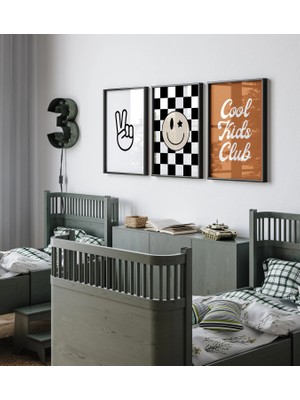 Ninastore Retro Tarzı Çocuk Kulübü - Plaj Temalı Çocuk Odası - Kareli Gülen Yüz Posteri - Erkek Bebek Odası