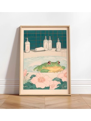 Ninastore Küvet Içinde Kurbağa Sanat Baskısı: Japon Tarzı Banyo Duvar Dekoru