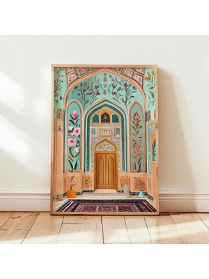 Ninastore Iran Camii Duvar Sanatı - Çiçek Desenli Islami Mimari Baskı - Orta Doğu Dekoratif Poster - Baskı