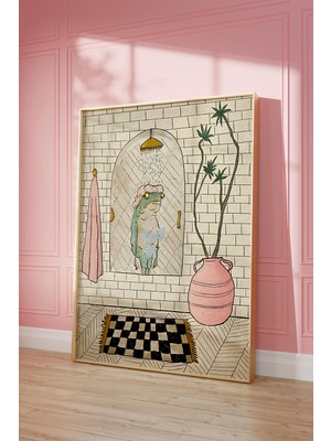 Ninastore Duşta Kurbağa: Komik Banyo Duvar Sanatı (Anında Baskı)