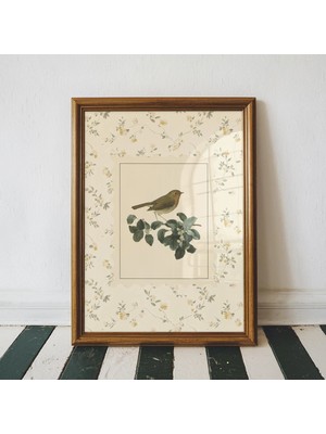 Ninastore Robin Duvar Sanatı – Anma Kuşu Baskısı – Vintage Botanik Doğa Dekorasyonu – Nancy Meyers Estetiği –