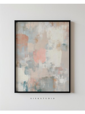 Ninastore Nötr Soyut Baskı Minimalist Bej ve Yumuşak Mavi Sanat Eseri - Modern Yatak Odası Duvar Dekoru -