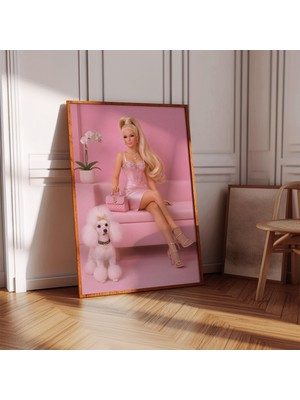 Ninastore Pembe Kanepede Beyaz Kanişli Moda Bebeği Baskısanat Baskısı - Yazdırılabilir Duvar Dekoru