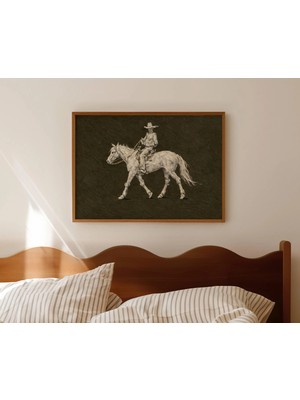 Ninastore Minimalist Soyut At Binici Haki Yağlı Boya Tablo Baskısı - Yatay Çağdaş Duvar Sanatı - Elle