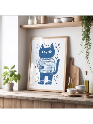 Ninastore Kahve Içen Şirin Kedi Duvar Sanatı - Esrar Içen Kedi Baskısı - Komik Kedi Sever Hediyesi - Neşeli