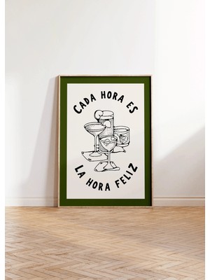 Ninastore Ispanyol Mutfağı Baskısı: Retro Bar Arabası Dekorasyonu - Happy Hour Kokteyl Posteri (Baskı