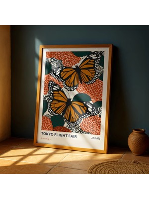 Ninastore Japon Kelebek Sanatı Baskısı – Tokyo Uçuş Fuarı Vintage Posteri – Cesur Japon Duvar Dekoru