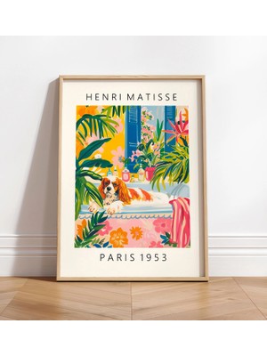 Ninastore Matisse Tarzı Cavalier King Charles Spaniel Sanat Baskısı: Komik Banyo Dekorasyonu
