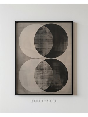 Ninastore Modern Soyut Geometrik Sanat Baskısı Siyah ve Gri Minimalist Duvar Sanatı - Soyut Daire Sanatı