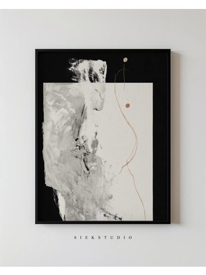 Ninastore Soyut Siyah Beyaz Baskı - Modern Dokulu Organik Minimal Çizgi Fırça Darbesi Sanat Eseri - Nötr