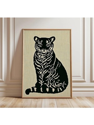 Ninastore Kaplan Posteri | Minimalist Hayvan Duvar Sanatı | Siyah Beyaz Vahşi Yaşam Baskısı | Modern Orman
