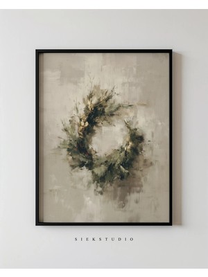 Ninastore Nötr Soyut Tatil Çelenk Duvar Sanatı - Modern Noel Botanik Tablosu - Rustik Tatil Dekorasyonu