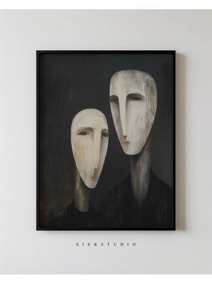 Ninastore Soyut Yüz Duvar Sanatı - Modern Minimalist Portre Baskısı Siyah Nötr Duygusal Insan Sanat Eseri -