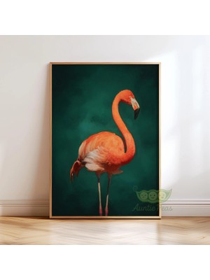 Ninastore Pembe Flamingo Duvar Sanatı - Tropikal Kuş Posteri - Canlı Mercan Hayvan Baskısı - Turkuaz Yeşil