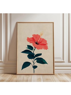 Ninastore Hibiskus Çiçeği Posteri | Botanik Duvar Sanatı | Tropikal Çiçek Baskısı | Kırmızı Çiçek