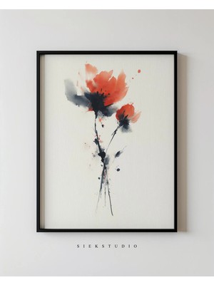 Ninastore Modern Çiçek Sanatı Baskısı - Soyut Kırmızı Gelincik Çiçeği Minimalist Çağdaş Sanat - Nötr