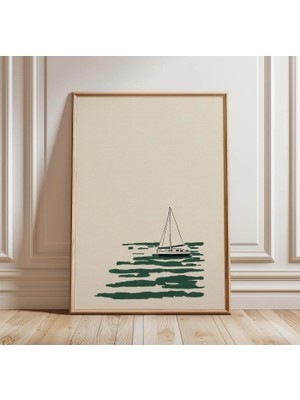 Ninastore Yelkenli Tekne Posteri | Minimalist Sahil Duvar Sanatı | Okyanus Baskısı | Denizcilik Temalı
