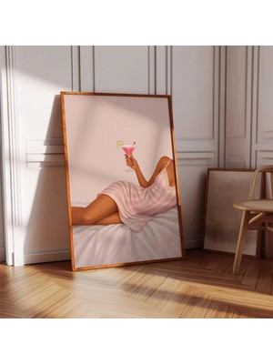Ninastore Pembe Kokteyl Baskısı - Kadın Yatak Odası Duvar Sanatı - Feminen Illüstrasyon - Martini Poster