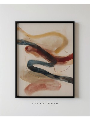 Ninastore Soyut Fırça Darbesi Sanat Baskısı - Nötr Toprak Tonlarında Akış Tablosu - Modern Organik Çizgiler