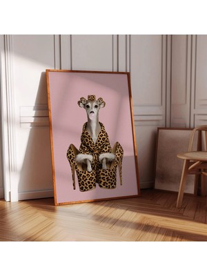 Ninastore Italyan Tazısı Posteri - Komik Leopar Desenli Iggy Pembe Sakız Dekoru - Trend Eklektik Duvar Sanatı