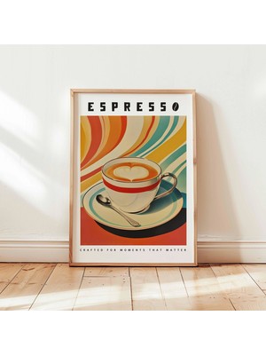 Ninastore Retro Espresso Kahve Posteri Baskısı - Renkli Latte Sanatı Duvar Dekoru - Vintage Kafe Mutfak