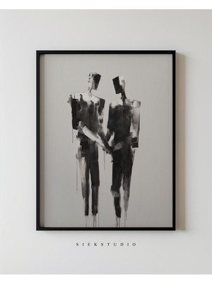 Ninastore Siyah Beyaz Figüratif Yazdırılabilir Minimalist Soyut Sanat - Modern Oturma Odası Tek Renkli Duvar