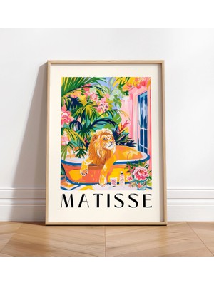 Ninastore Küvet Içinde Aslan Sanat Baskısı: Pembe Banyo Dekorasyonu - Matisse Tarzı
