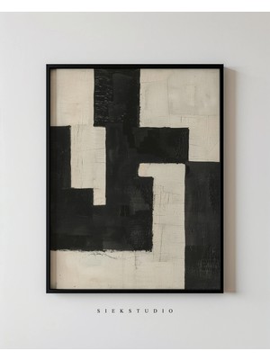 Ninastore Modern Siyah Beyaz Soyut Sanat Baskısı - Minimalist Geometrik Duvar Sanatı Çağdaş Nötr Ev
