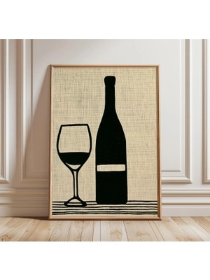Ninastore Şarap Şişesi Posteri | Minimalist Mutfak Duvar Sanatı | Modern Içecek Illüstrasyon Baskısı | Sade