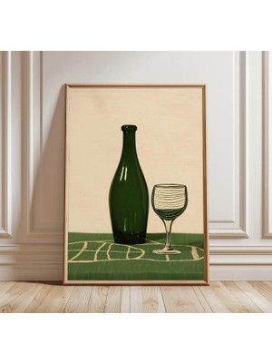 Ninastore Şarap Şişesi Posteri | Minimalist Mutfak Duvar Sanatı | Modern Içecek Illüstrasyon Baskısı | Sade