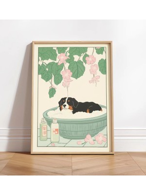Ninastore Bernese Dağ Köpeği Posteri: Japon Banyo Dekorasyonu - Komik Köpek Baskısı