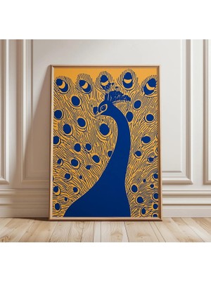 Ninastore Tavus Kuşu Posteri | Cesur Kuş Duvar Sanatı | Mavi Sarı Grafik Baskı | Egzotik Hayvan Dekorasyonu |