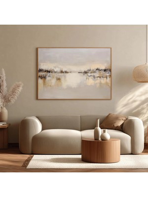 Ninastore Bej Soyut Manzara Duvar Sanatı - Nötr Ufuk Tablosu - Minimalist Modern Dekor - Zarif Çağdaş Wabi