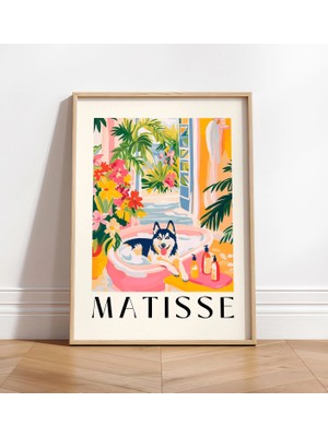 Ninastore Küvette Husky Sanat Baskısı: Matisse Tarzı Banyo Dekorasyonu