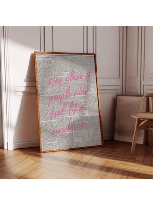 Ninastore Pembe Güneş Işığı Alıntısı Sanat Baskısı: Siyah Beyaz Duvar Dekoru (Baskı)