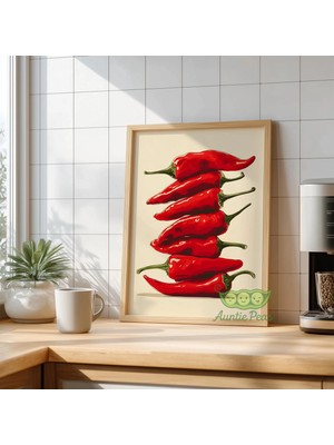 Ninastore Kırmızı Biber Yığını Duvar Sanatı - Vintage Biber Sanatı - Mutfak Botanik Baskısı - Cesur Yemek