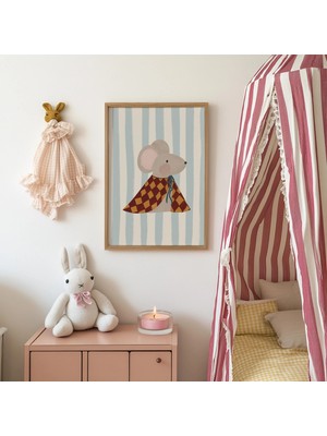 Ninastore Neşeli Fare Posteri - Retro Çocuk Odası Duvar Sanatı - Yeni Doğan Bebek Odası - Minimalist Çocuk