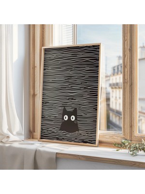 Ninastore Siyah Kedi Yüzme Sanat Baskısı - Sevimli Kedi Sanatı - Japon Kedi Sanatı - Eğlenceli Kedi Duvar