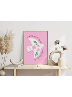 Ninastore "ben Bir Kralın Kızıyım" Baskılı Tablo - 2 Korintliler 6:18 Kutsal Kitap Duvar Sanatı - Pembe