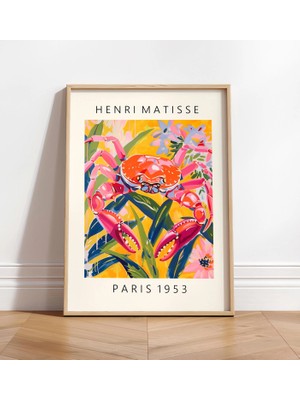 Ninastore Matisse Tarzı Yengeç Baskısı: Pembe Sahil Temalı Duvar Sanatı