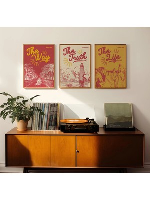 Ninastore Retro Incil Ayeti Sanat Baskıları: Isa Yol, Hakikat, Hayattır (Baskı - 3'lü Set)