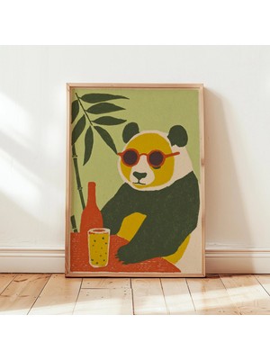 Ninastore Retro Panda Güneş Gözlüğü Sanat Baskısı Modern Tropikal Hayvan Posteri Eğlenceli Mutfak Duvar