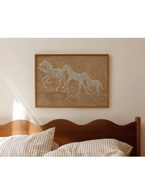 Ninastore Minimalist Soyut At Temalı Nötr Yağlı Boya Tablo Baskısı - Yatay Çağdaş Duvar Sanatı - Elle
