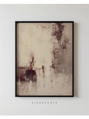 Ninastore Dokulu Bej Soyut Sanat Baskısı - Çağdaş Nötr Pas Lekeli Sanat Eseri - Minimalist Modern Yatak Odası
