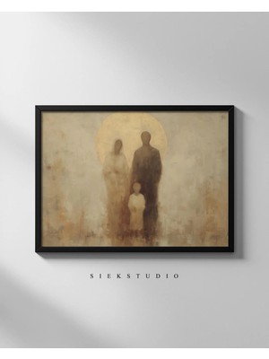 Ninastore Kutsal Aile Hristiyan Duvar Sanatı - Yumuşak Altın Rengi Dini Tablo - Modern Ilham Verici Katolik