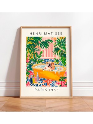 Ninastore Ingiliz Bulldog Sanat Baskısı: Matisse Tarzı Çiçekli Banyo Dekorasyonu