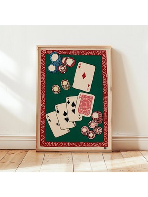 Ninastore Oyun Kartları Posteri | Poker Duvar Sanatı Baskısı | Kumarhane Illüstrasyonu | Kumar Temalı Sanat