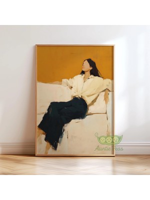 Ninastore Yüzyıl Ortası Figüratif Duvar Sanatı - Modern Kadın Yağlı Boya Tablo Baskısı - Minimalist Kadınsı