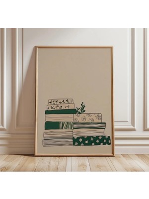 Ninastore Üst Üste Dizilmiş Kitaplar Posteri | Minimalist Okuma Duvar Sanatı | Kitap Sever Baskısı | Sade